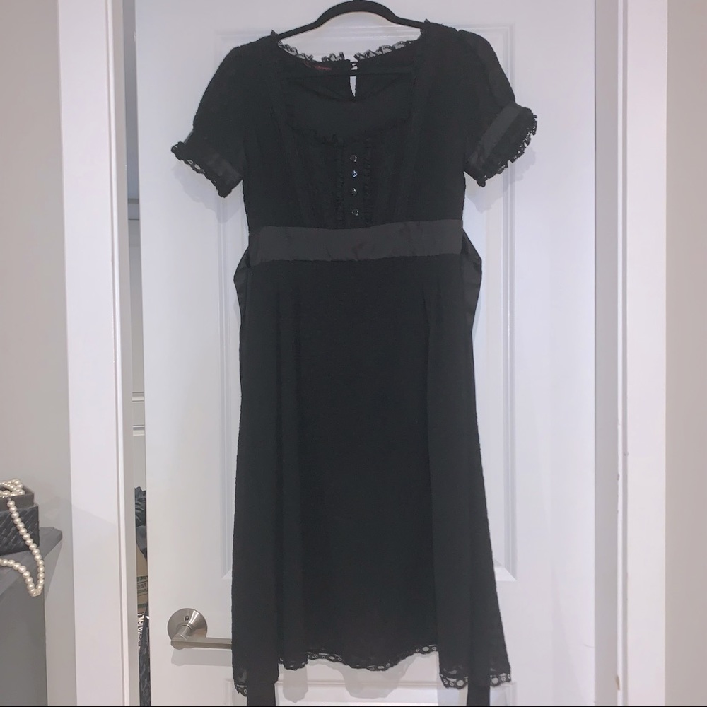 Black Retro or Casual Lolita Swiss Dot Dress